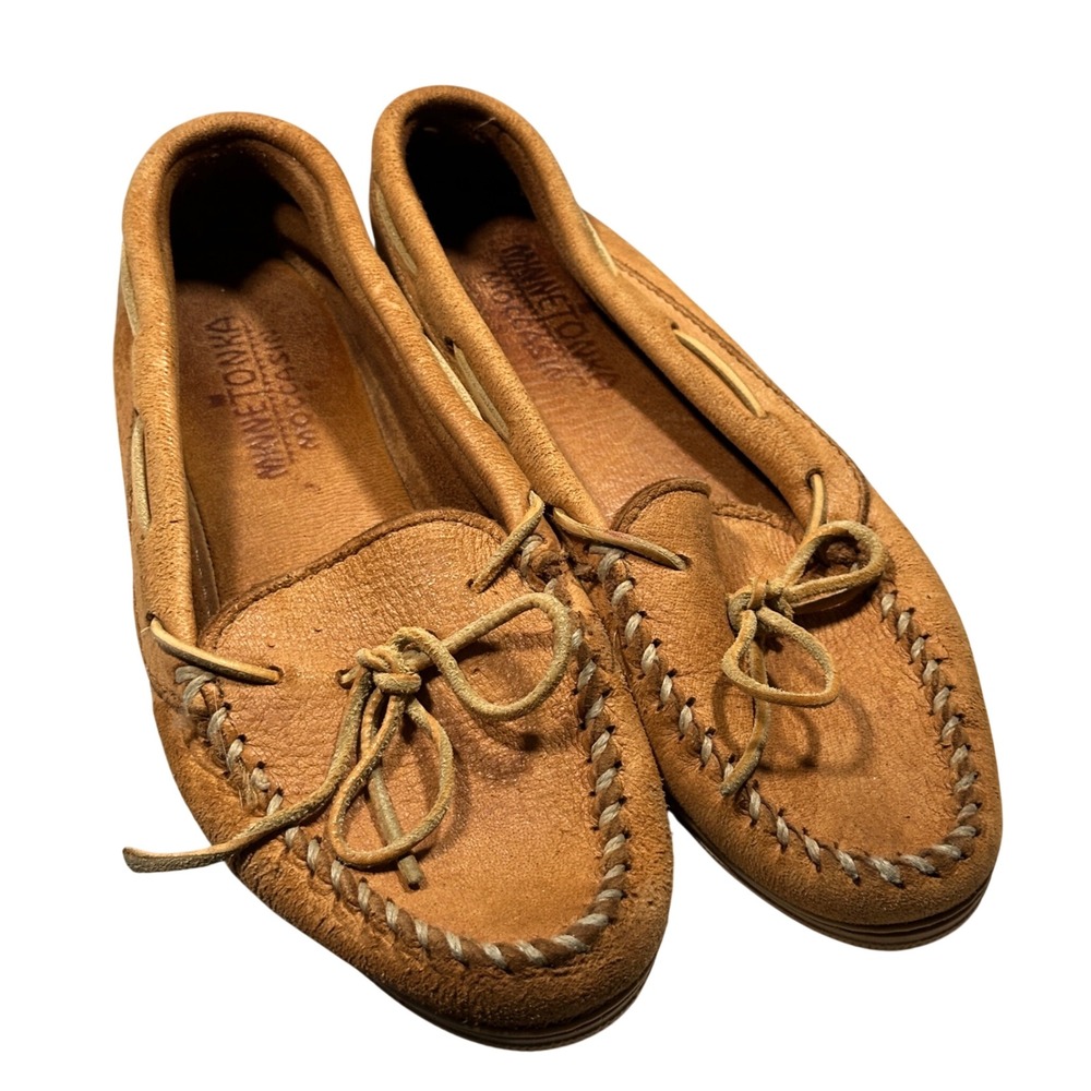 Minnetonka Moccasin Tan Suede Kilty Loafers Flats Mens 9.5 Women's 11